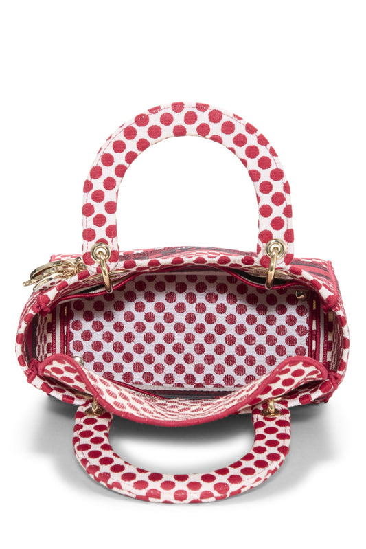 Dior, Pre-Loved Red Embroidered Canvas Dioramour Lady D-Lite Medium, Red