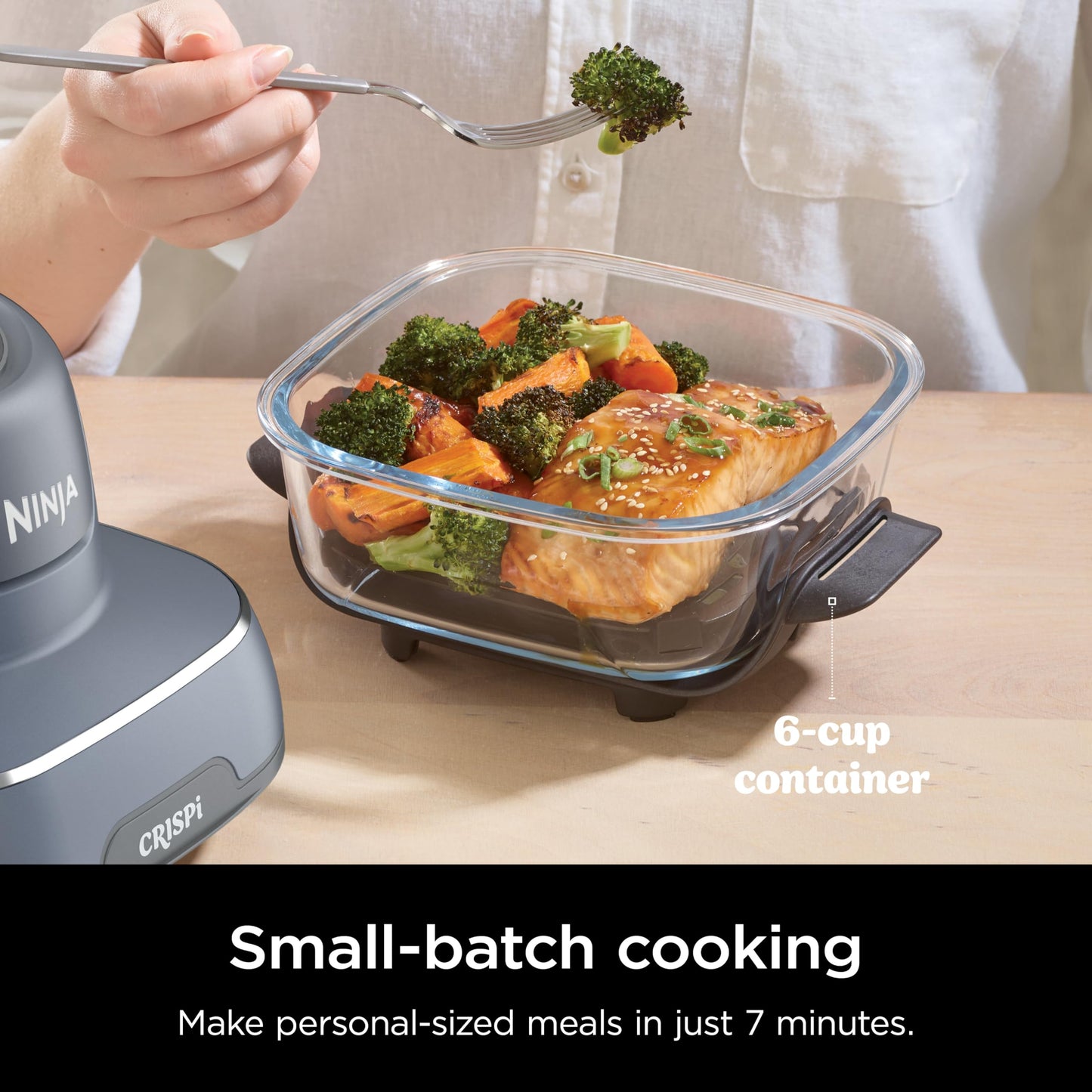 Ninja Crispi Air Fryer, Microwave, Freezer & Dishwasher Safe, Non Toxic Glass Portable Cooking System, 4 QT & 6 Cup Glass Containers with Storage Lids, Easy Meals, Air Fry, Bake, & More Grey, FN101GY (Renewed)