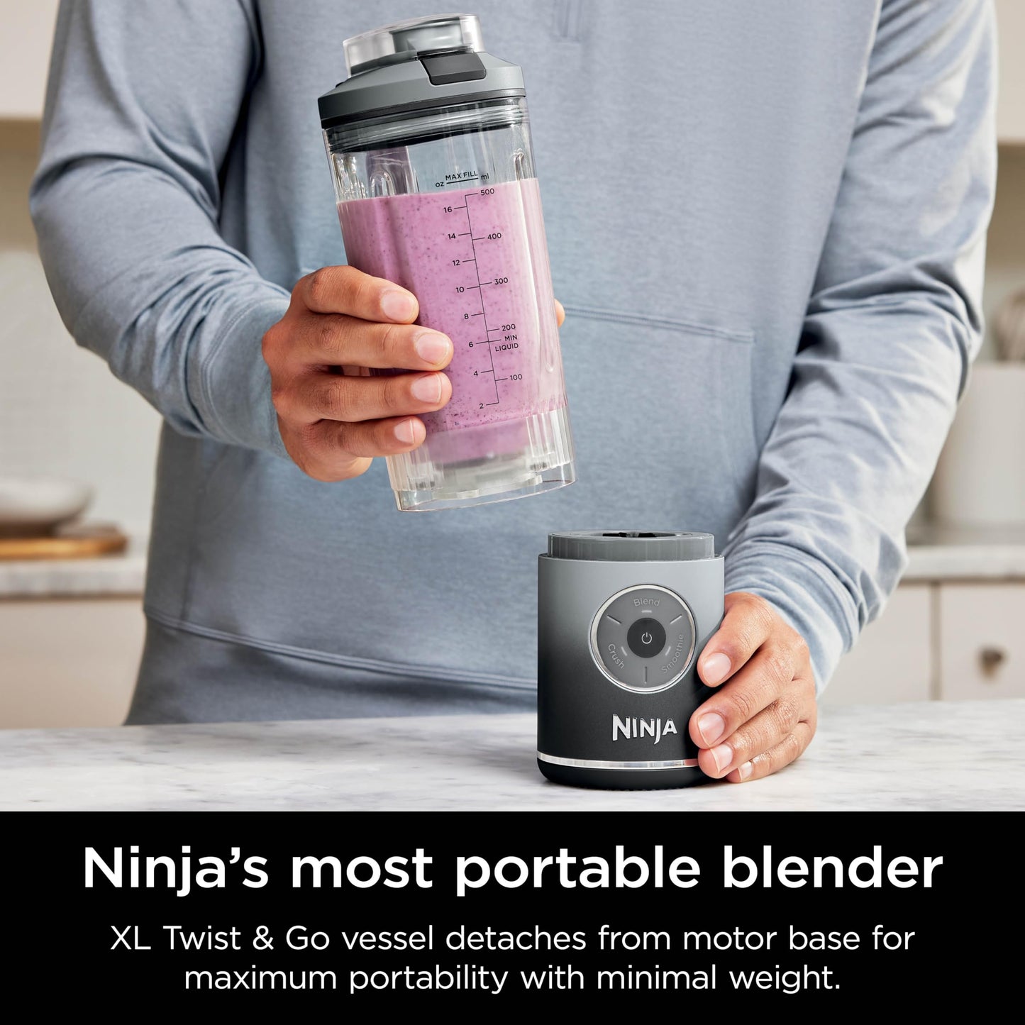 Ninja BC251GY Blast Max Personal Cordless Blender for Smoothies, Blend, Ice Crush, 22 oz. Twist & Go Vessel, Gray - Certified Refurbished