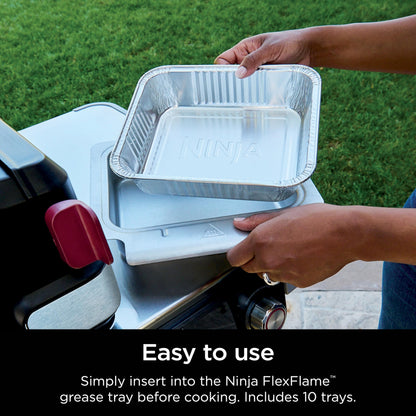 Ninja FlexFlame Upgrades Grease Tray Liners, Durable Aluminum, Disposable Drip Pans, Hassle-Free Cleanup, Set of 10, Compatible with PG300 Series, XSKGRSTRAYLNR