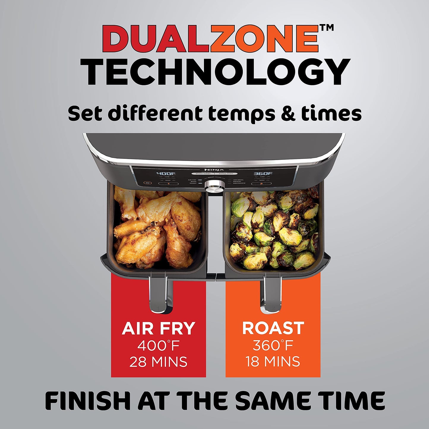 Ninja DZ401 Foodi 10 Quart 6-in-1 DualZone XL 2-Basket Air Fryer with 2 Independent Frying Baskets, Match Cook & Smart Finish to Roast, Broil, Dehydrate & More for Quick, Grey (Renewed)