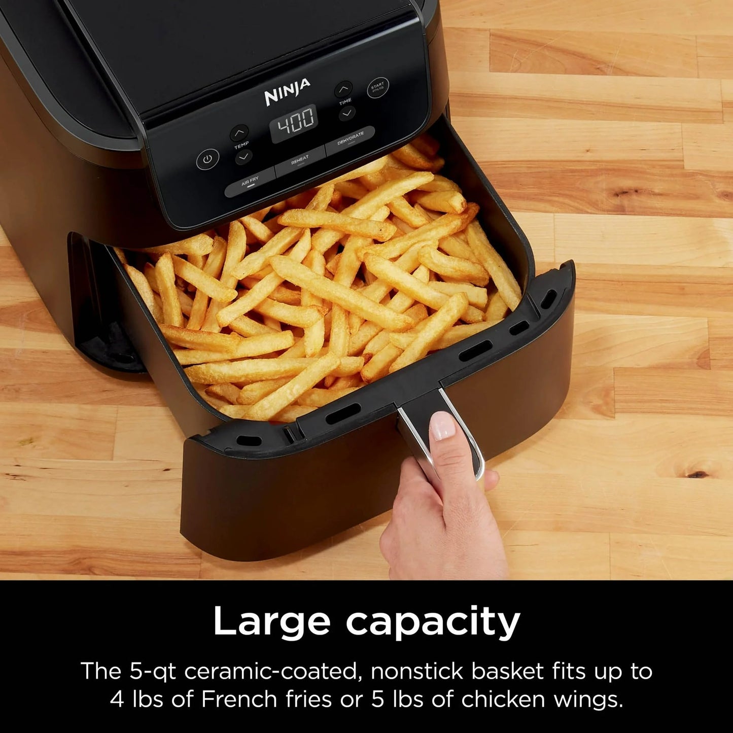 Ninja Air Fryer Pro 3-in-1 with 5 QT Capacity, Air Fry, Reheat, Dehydrate, Air Crisp Technology with 400F for hot, 120 Volts, Nonstick Basket & Crisper Plate, Black, AF140 (Renewed)