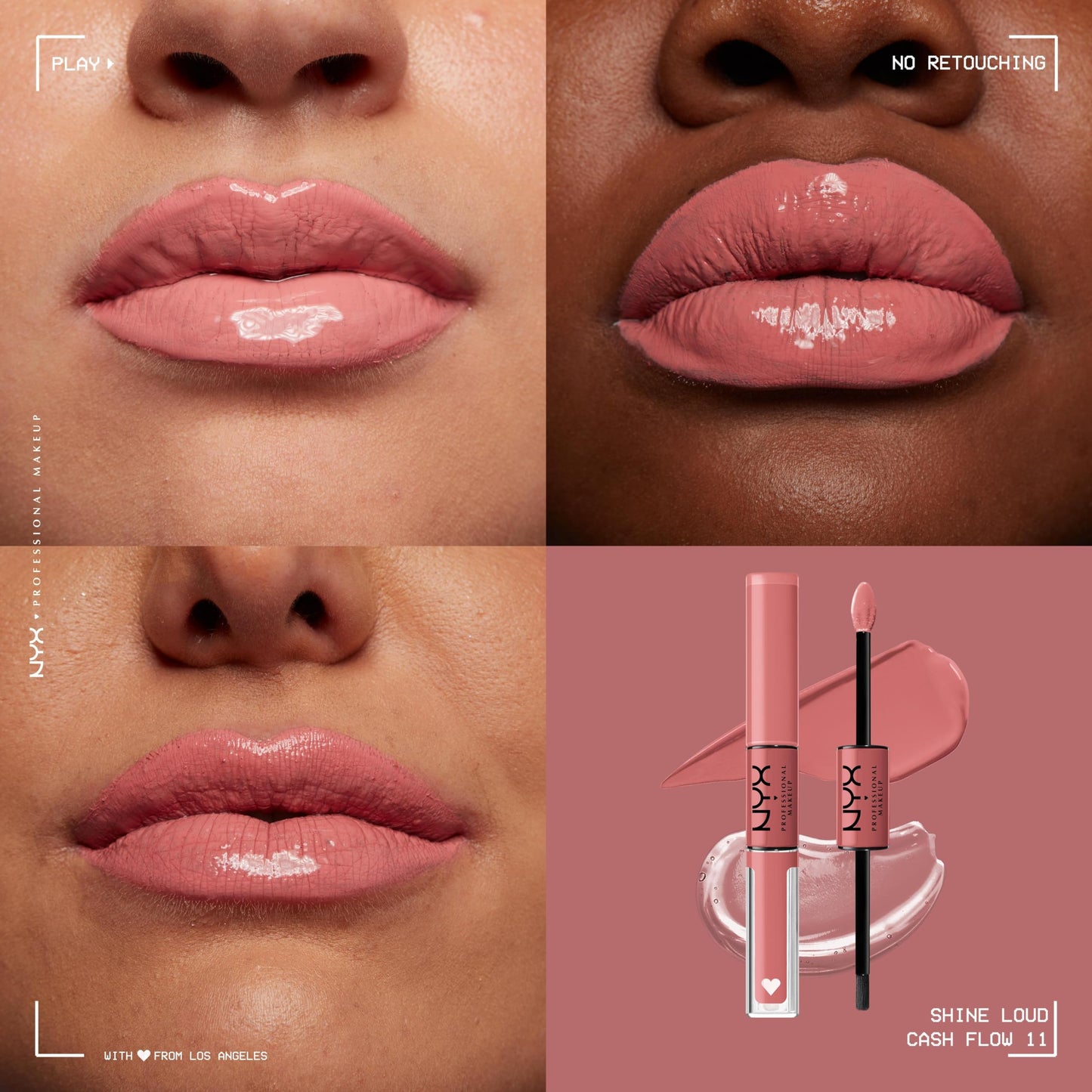 NYX Shine Loud Long Lasting Liquid Lipstick Bundle with Lip Gloss - Cash Flow (Light Dusty Rose) & Goal Crusher (Mid-Tone Beige)