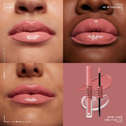 NYX Shine Loud Long Lasting Liquid Lipstick Bundle with Cash Flow Light Dusty Rose & Global Citizen Medium Neutral Nude