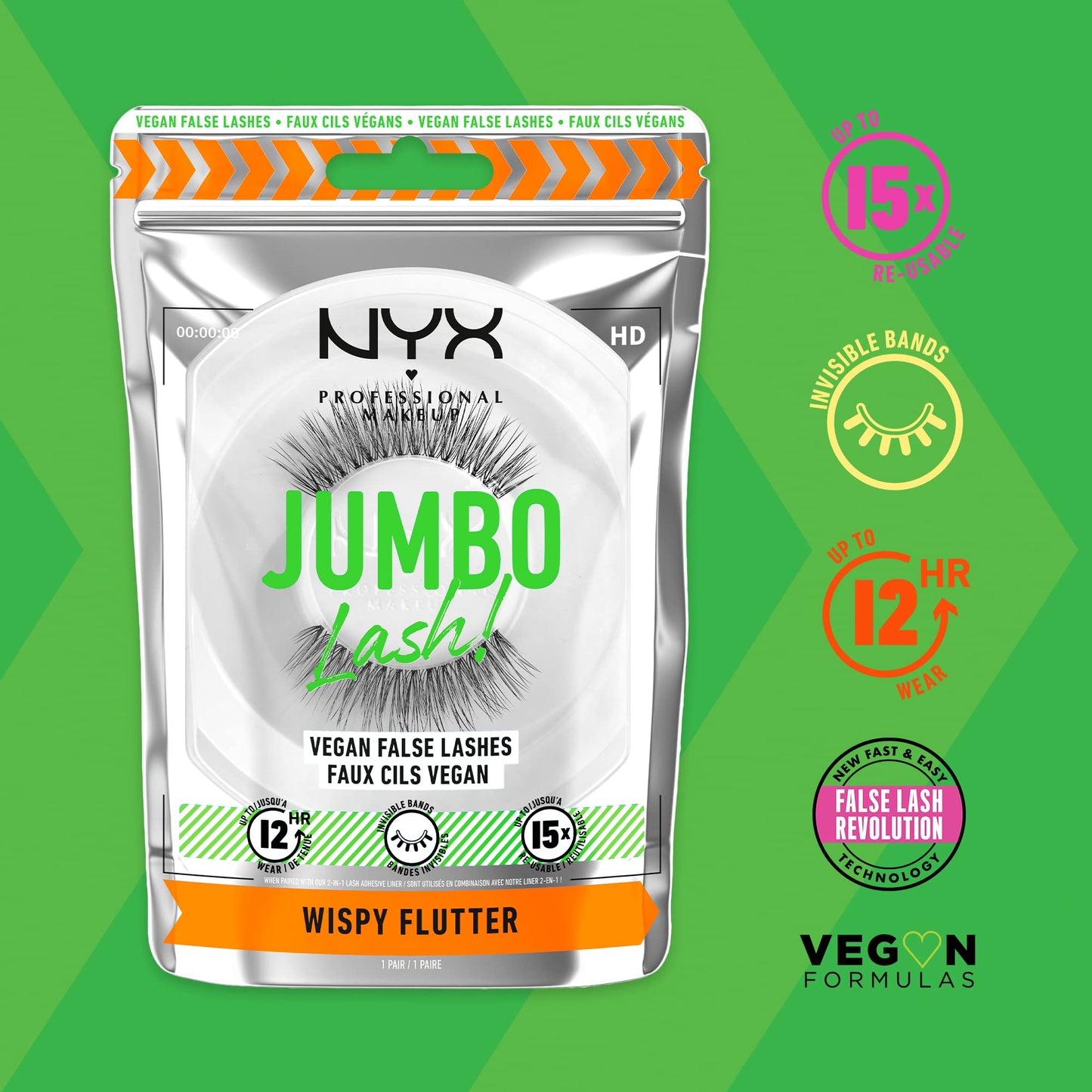 NYX PROFESSIONAL MAKEUP Jumbo Lash! Vegan False Eyelashes, Up to 12HR Wear, Reusable Fake Lashes - Wispy Flutter
