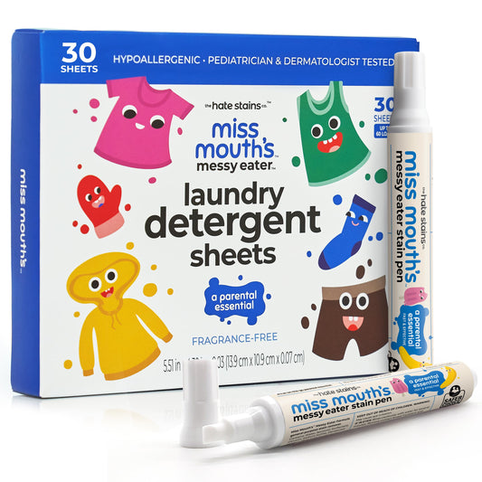 Miss Mouth's Messy Eater Stain Treater Pen - 2 Pack To Go Instant Stain Remover Pen and Detergent Sheets Newborn & Baby Essentials