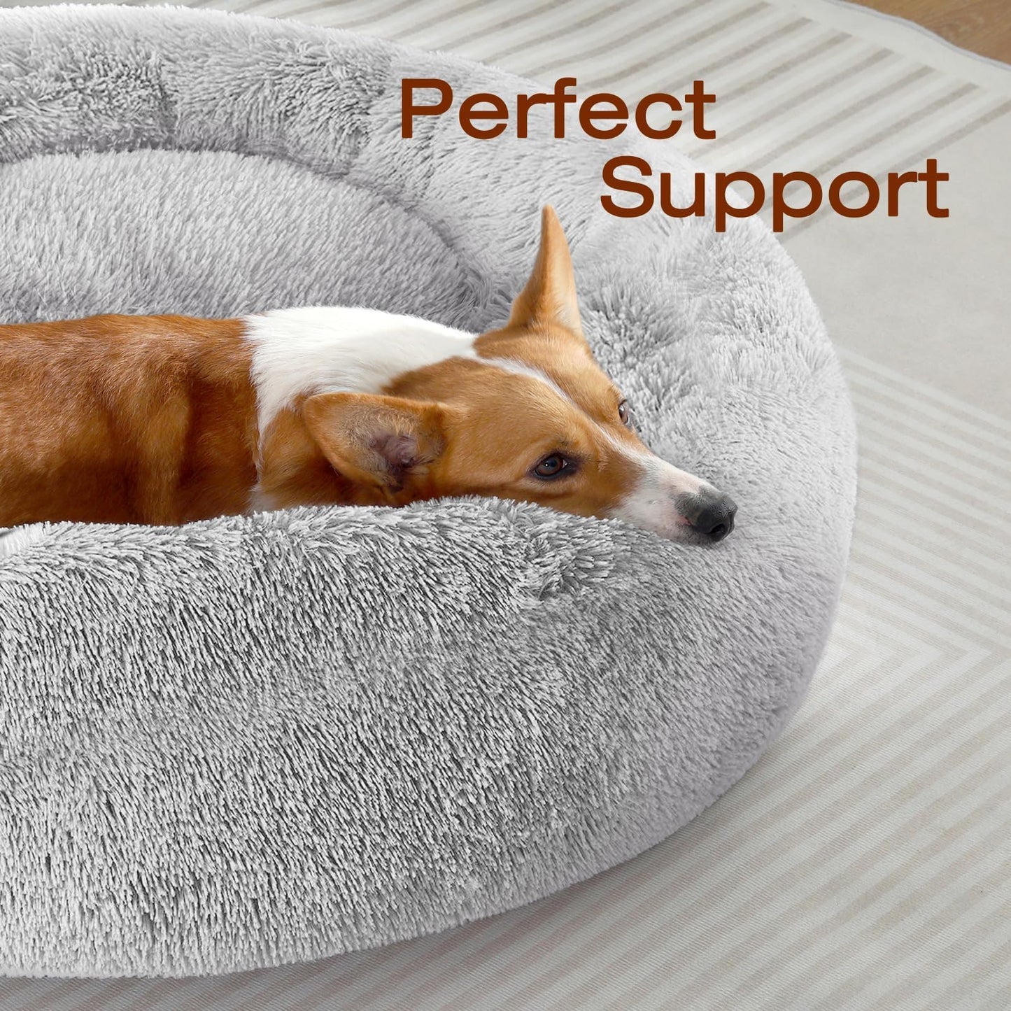 JOLLYVOGUE Dog & Cat Bed, Calming Anti-Anxiety Pet Bed for Small Dogs, Fluffy Donut Cushion for Small and Medium Pets (23")
