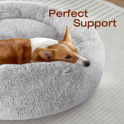 JOLLYVOGUE Dog & Cat Bed, Calming Anti-Anxiety Pet Bed for Small Dogs, Fluffy Donut Cushion for Small and Medium Pets (23")