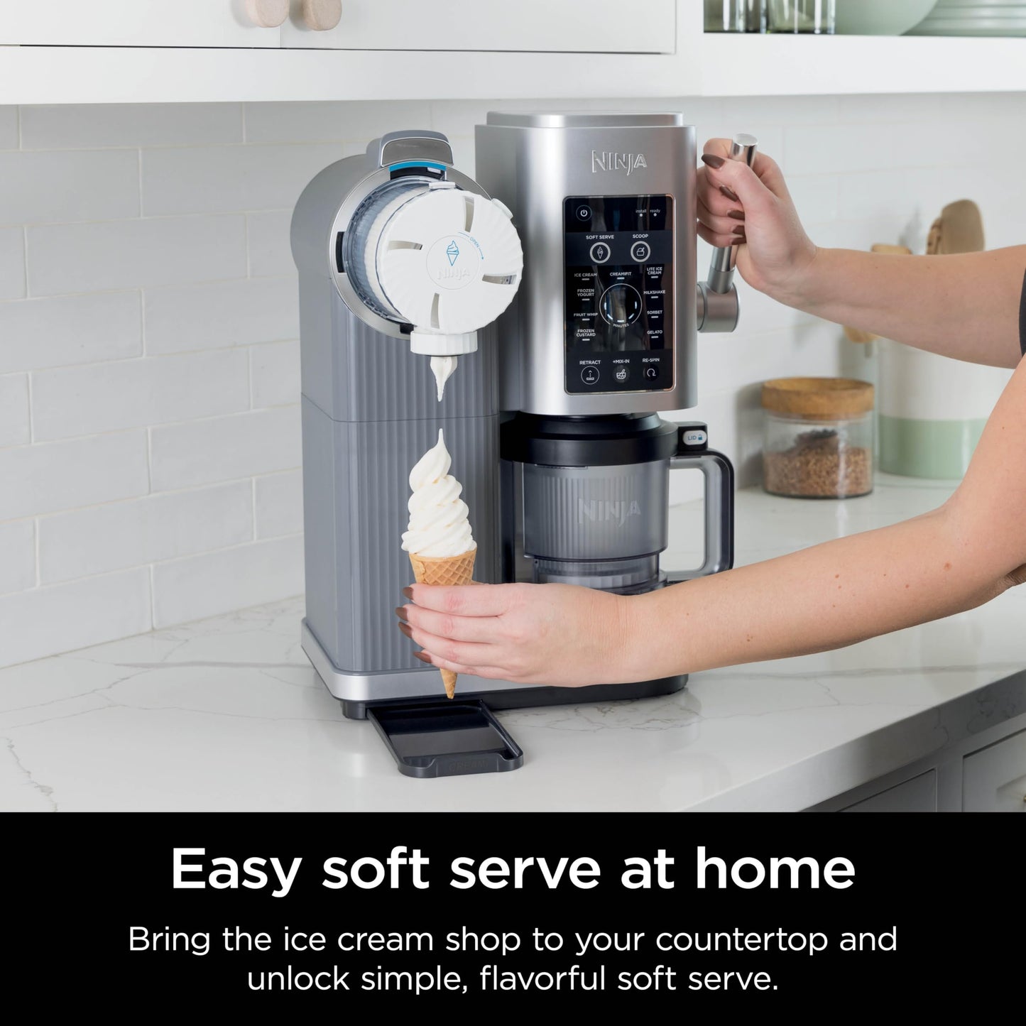 Ninja CREAMi Swirl Ice Cream and Soft Serve Maker, Sorbet, Milkshake, Frozen Yogurt, Low Calories Program & More, 13-in-1, Soft Serve Handle & (2) CREAMi Swirl 16oz Pints, For Kids & ALL ages, NC701C