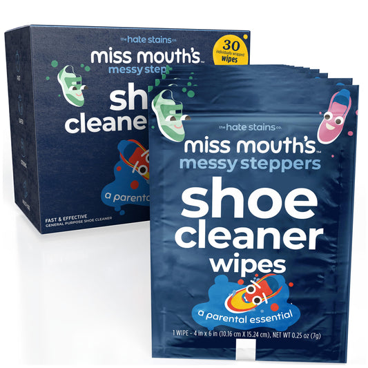 Miss Mouth's Messy Steppers Shoe Cleaner - 30 Wipes Ready To Use Sneaker Cleaner for Rubber, Canvas, Leather to Remove Dirt, Grass, Scuffs from makers of Miss Mouth's Messy Eater Stain Treater