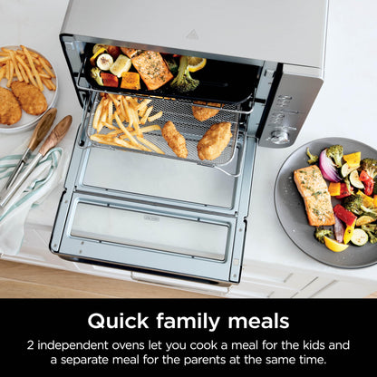 Ninja Countertop Oven Double Stack XL & Air Fryer with Pro Cook System, 12-in-1, Flexdoor, FlavorSeal, SMART FINISH with DualZone Technology, Air Fryer, Bake, Broil, Reheat, Stainless Steel, DCT651 (Renewed)