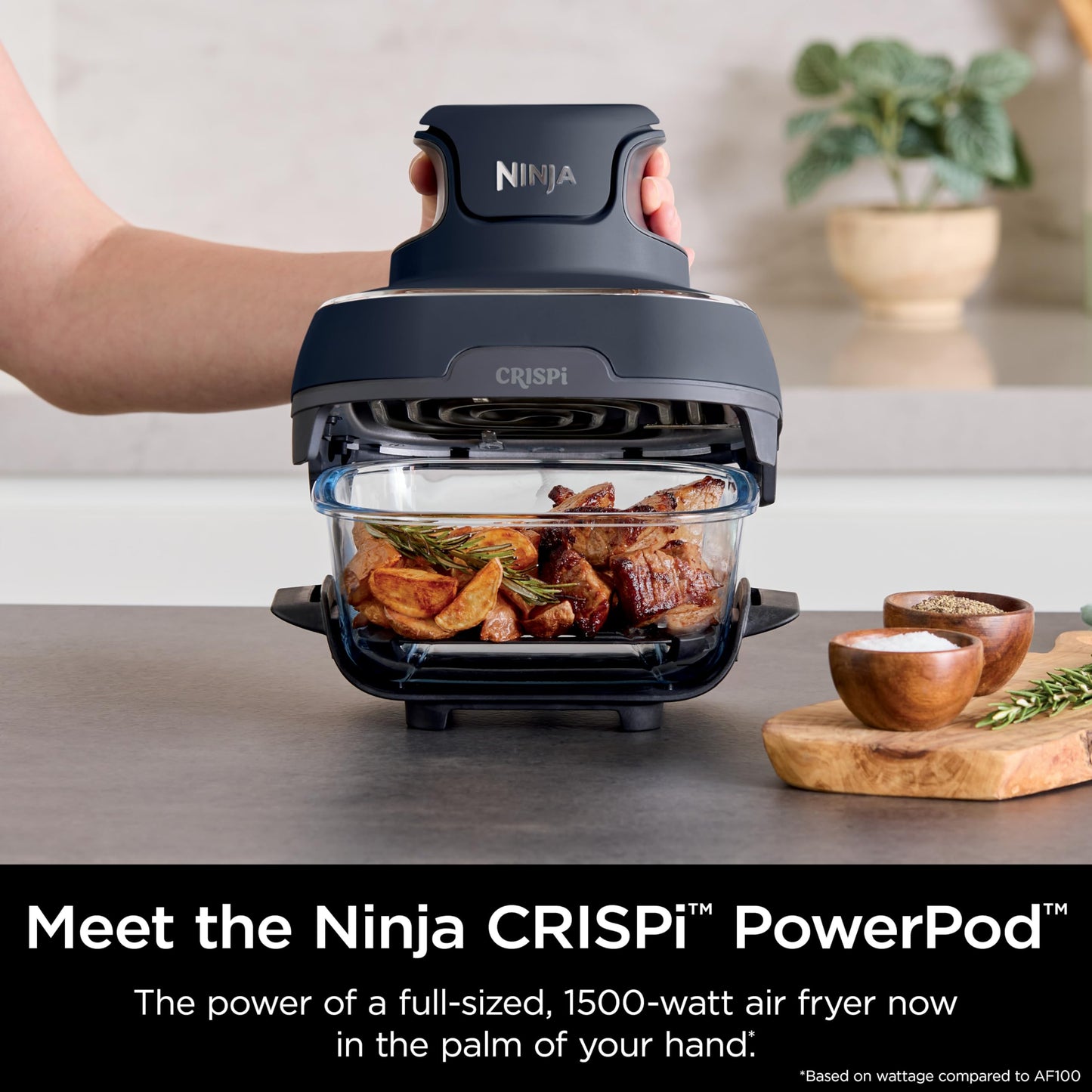 Ninja Crispi Air Fryer, Microwave, Freezer & Dishwasher Safe, Non Toxic Glass Portable Cooking System, 4 QT & 6 Cup Glass Containers with Storage Lids, Easy Meals, Air Fry, Bake, & More Grey, FN101GY (Renewed)