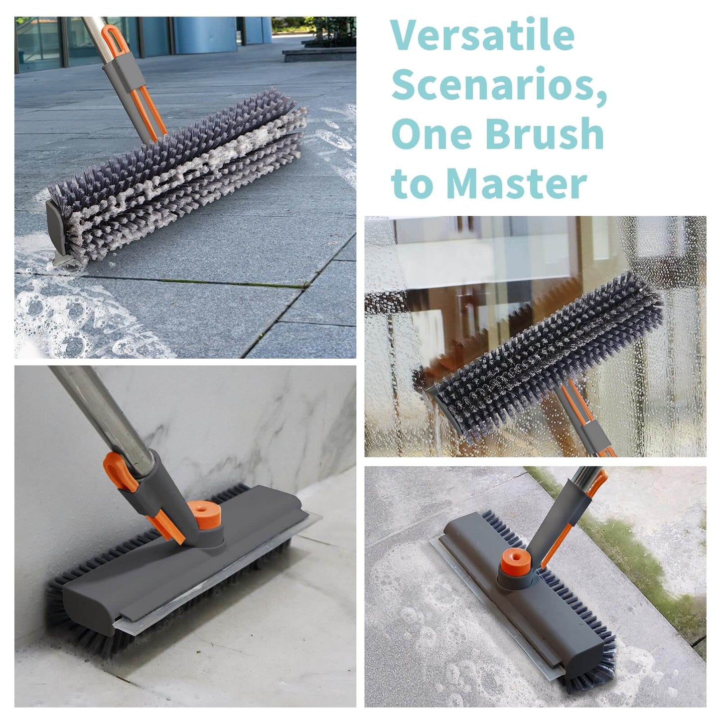 AIR U+ Floor Scrub Brush with Long Handle and Electric Toilet Brush and Holder Set with 5 Disposable Refill Heads