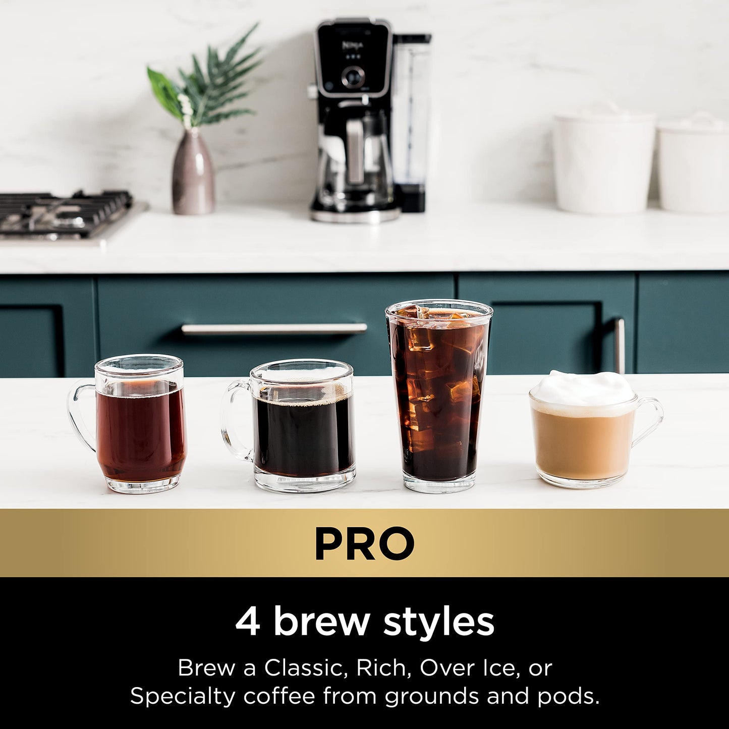 Ninja CFP301 DualBrew Pro Specialty 12-Cup Drip Maker with Glass Carafe, Single-Serve for Coffee Pods or Grounds, with 4 Brew Styles, Frother & Separate Hot Water System, Black (Renewed)