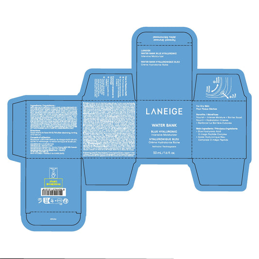 LANEIGE Water Bank Blue Hyaluronic Intensive Moisturizer: Hydrating Face Cream for Very Dry Skin with Squalane & Peptide for Skin Barrier Support, Dermatologist-Tested