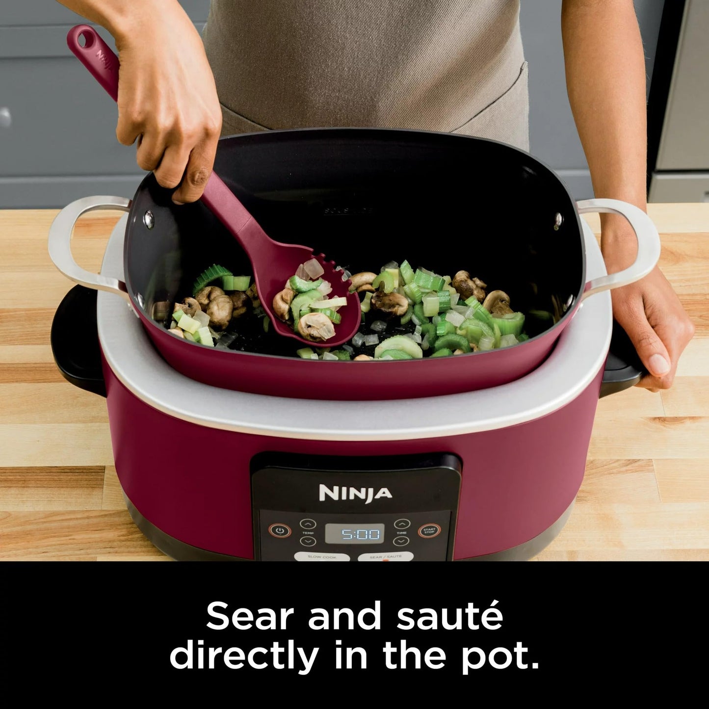 Ninja MC1000 Foodi PossibleCooker 8.5 Quart Multi-Cooker,with 4-in-1 Slow Cooker,Dutch Oven & More,Glass Lid & Integrated Spoon,Nonstick,Oven Safe Pot to 500°F,Cherry Tarte (Renewed) (CRT2NJMC1000RB)