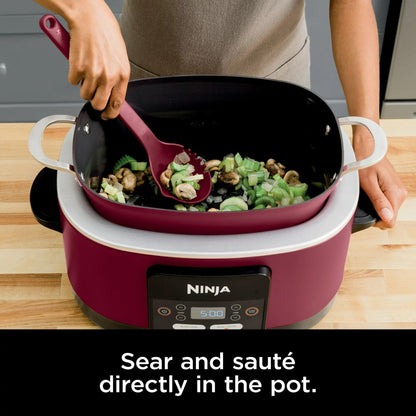 Ninja MC1000 Foodi PossibleCooker 8.5 Quart Multi-Cooker,with 4-in-1 Slow Cooker,Dutch Oven & More,Glass Lid & Integrated Spoon,Nonstick,Oven Safe Pot to 500°F,Cherry Tarte (Renewed) (CRT2NJMC1000RB)