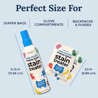Miss Mouth's Messy Eater Stain Treater Spray - 4oz & 10 Wipes Stain Remover - Newborn & Baby Essentials - No Dry Cleaning Food, Grease, Coffee Off Laundry, Underwear, Fabric