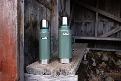 Stanley Heritage Classic Vacuum Bottle with Handle 2.0 qt | Wide Mouth with Leakproof Cup Lid | Keep Drinks Hot or Cold for Travel | Insulated Stainless Steel Thermos | BPA-Free | Hammertone Green