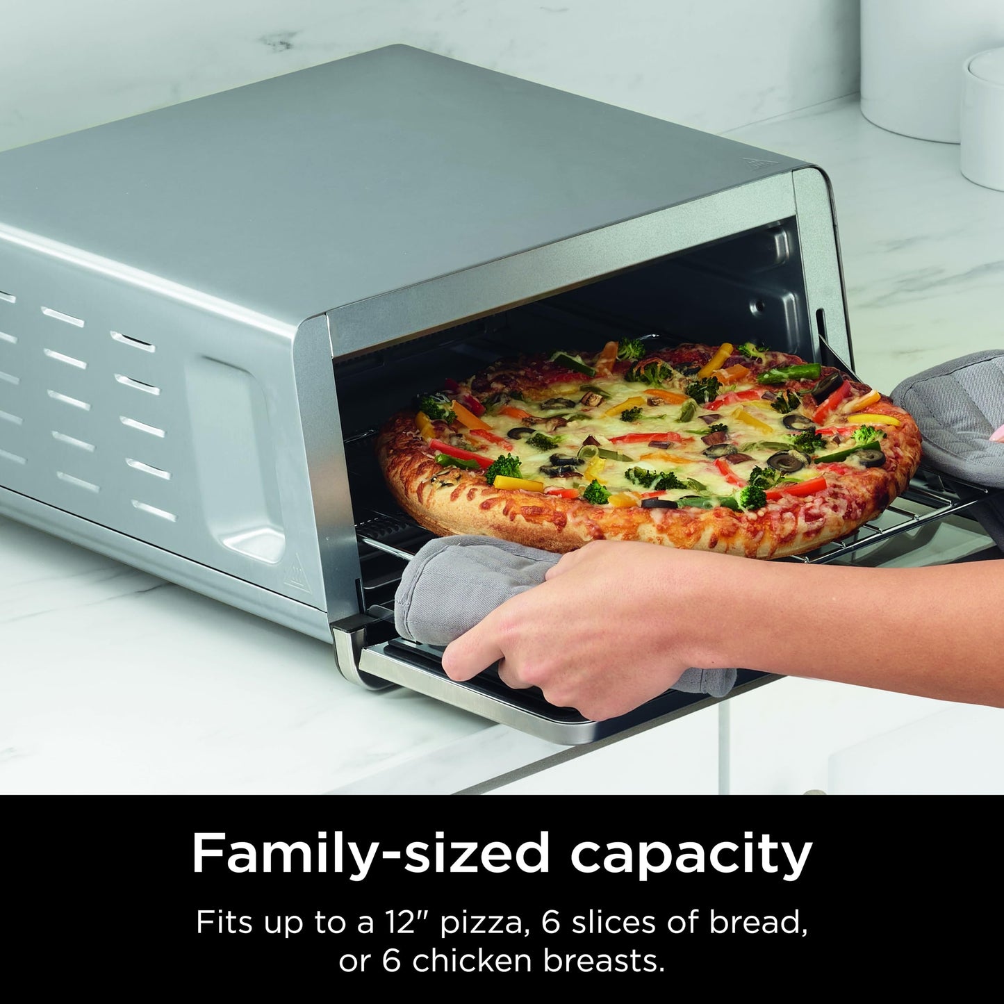 Ninja Flip Toaster Oven & Air Fryer, 8-in-1 Functionality, Flip Up for Storage Space, Large Capacity, Air Fry Basket, Wire Rack, Sheet Pan, Removable Crumb Tray, Stainless, 1800 Watts, SP151 (Renewed)