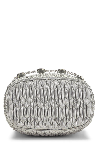 Miu Miu, Pre-Loved Silver Nappa Crystal Drawstring Bucket Bag, Silver