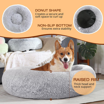 JOLLYVOGUE Dog & Cat Bed, Calming Anti-Anxiety Pet Bed for Small Dogs, Fluffy Donut Cushion for Small and Medium Pets (23")