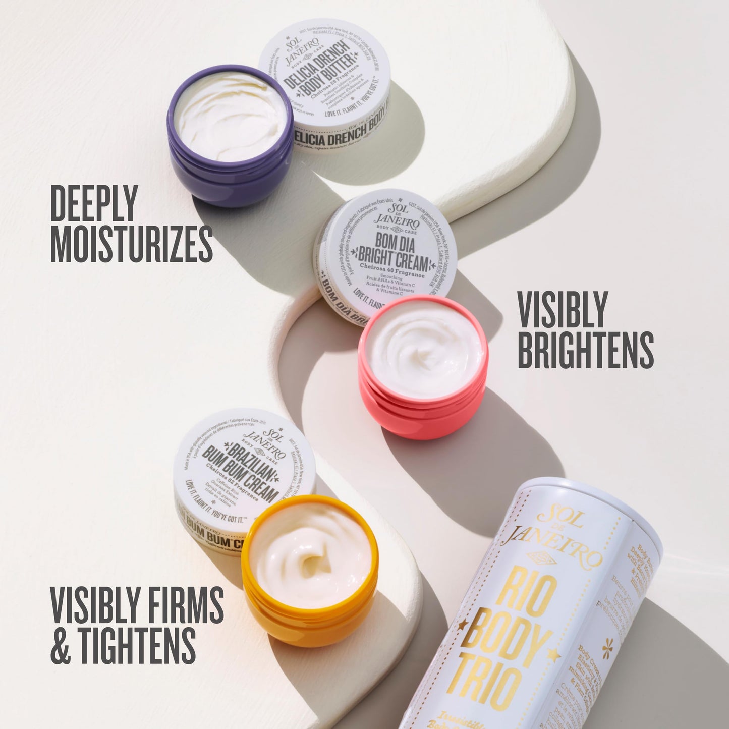 SOL DE JANEIRO Rio Trio Body Cream Discovery Set - Brazilian Bum Bum Cream, Delicia Drench Body Butter, Bom Dia Bright 50 ml - Amazon Exclusive