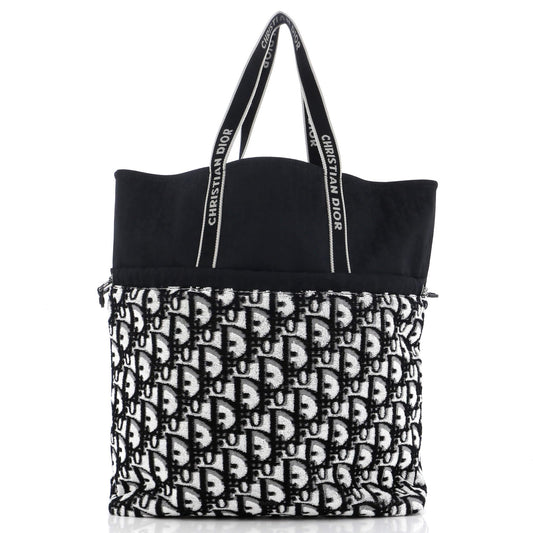 Christian Dior, Pre-Loved Reversible Tote Oblique Terry Cotton and Oblique Technical Nylon, Black