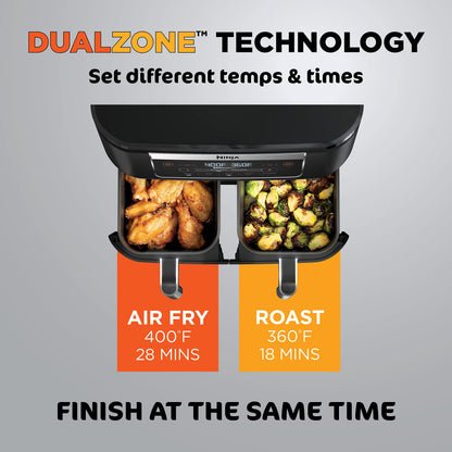 Ninja Foodi DZ090C 5-in-1, 6-qt. 2-Basket Air Fryer with DualZone Technology, Black