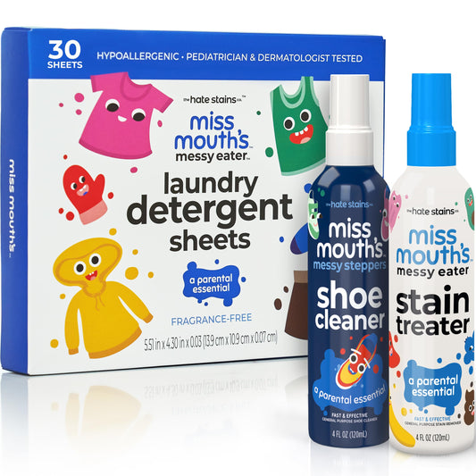Miss Mouth's Messy Eater Stain Treater Spray - 4oz Stain Remover - 4oz Messy Stepper - Laundry Detergent Sheets