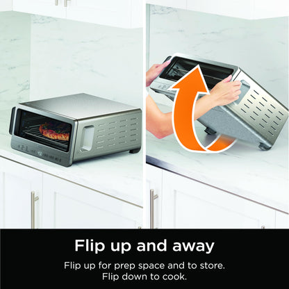 Ninja Flip Toaster Oven & Air Fryer, 8-in-1 Functionality, Flip Up for Storage Space, Large Capacity, Air Fry Basket, Wire Rack, Sheet Pan, Removable Crumb Tray, Stainless, 1800 Watts, SP151 (Renewed)
