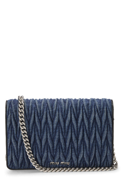 Miu Miu, Pre-Loved Blue Denim Crystal Embellished Wallet On Chain (WOC), Blue