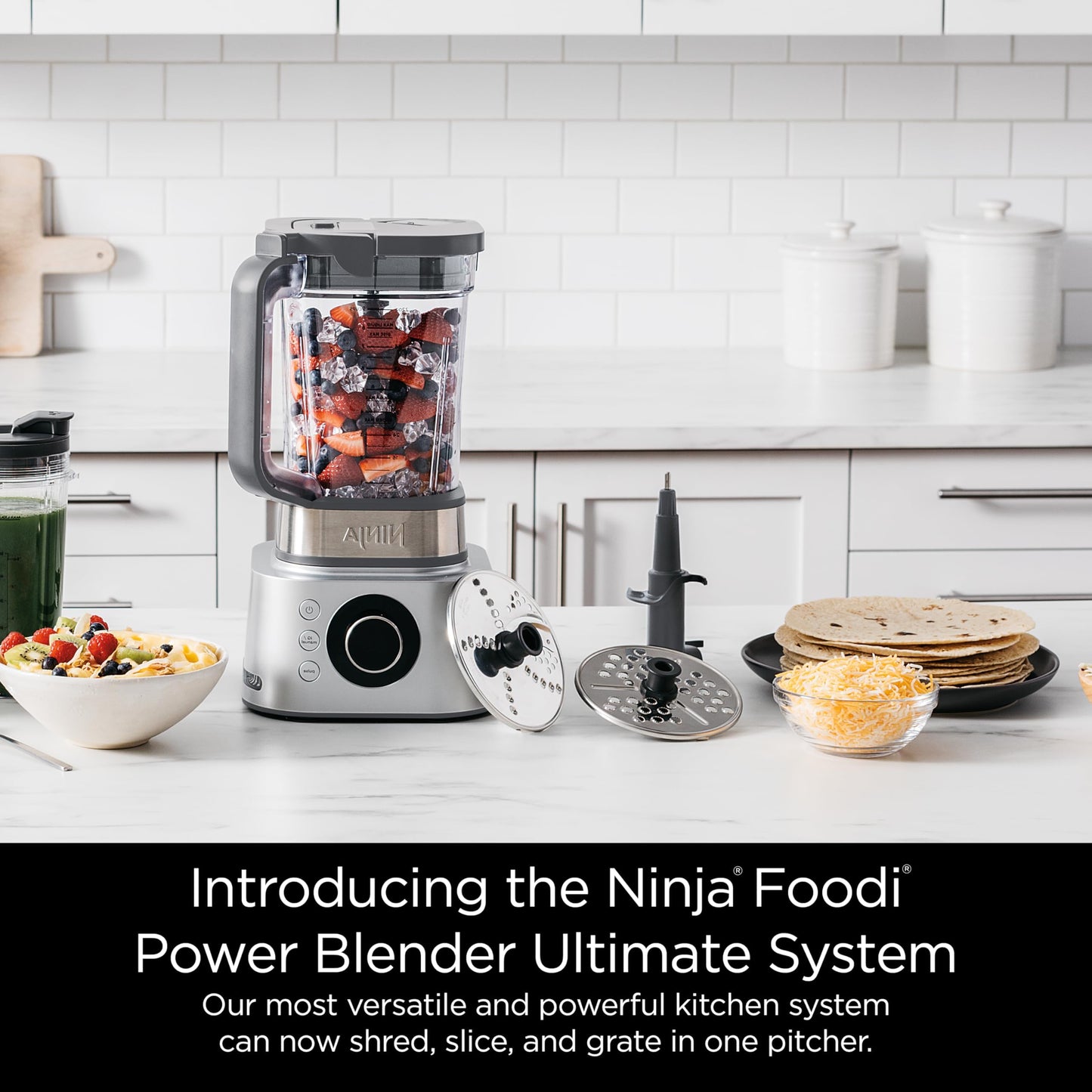 Ninja Blender & Food Processor Combo, Foodi Power Blender System for Smoothies, Bowls, Spreads & Shakes, 6 Functions, 72-oz Pitcher, To-Go Cups, Silver, SS401
