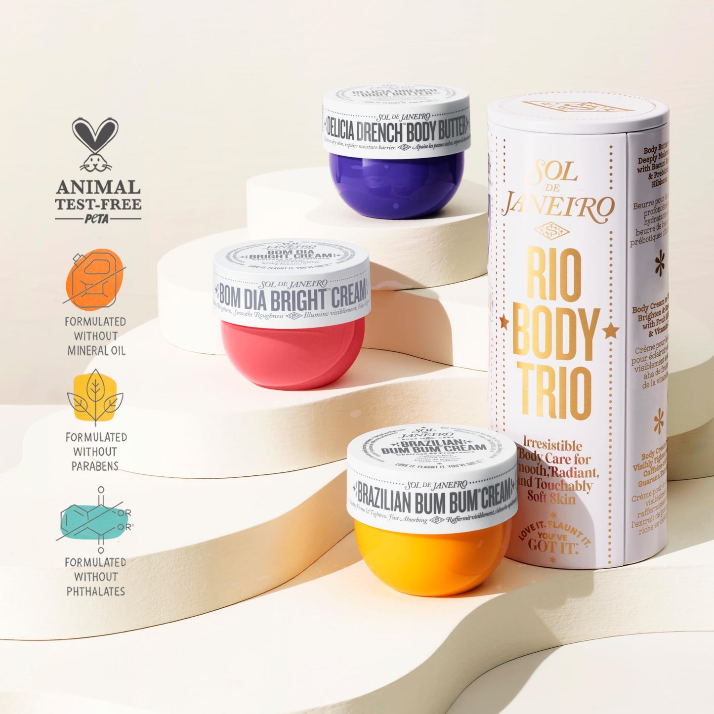 SOL DE JANEIRO Rio Trio Body Cream Discovery Set - Brazilian Bum Bum Cream, Delicia Drench Body Butter, Bom Dia Bright 50 ml - Amazon Exclusive