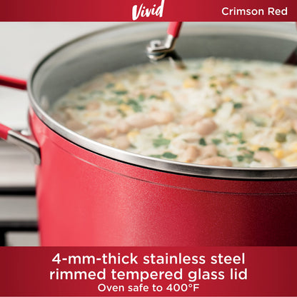 Ninja C20225 Foodi NeverStick Vivid 2.5-Quart Saucepan with Glass Lid, Nonstick, Durable & Oven Safe To 400°F, Cool-Touch Handles, Crimson Red