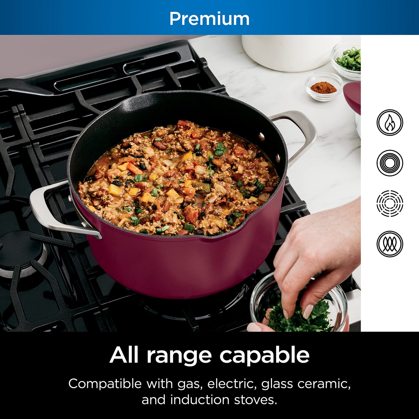 Ninja CW202RD Foodi NeverStick PossiblePot, Premium Set with 7-Quart Capacity Pot, Roasting Rack, Glass Lid & Integrated Spoon, Nonstick, Durable & Oven Safe to 500°F, Cherry Tart