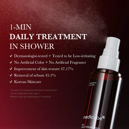 medicube red glow body essentials- Red Body Peeling Shot Body Spray Cleanser + Red Body Wash