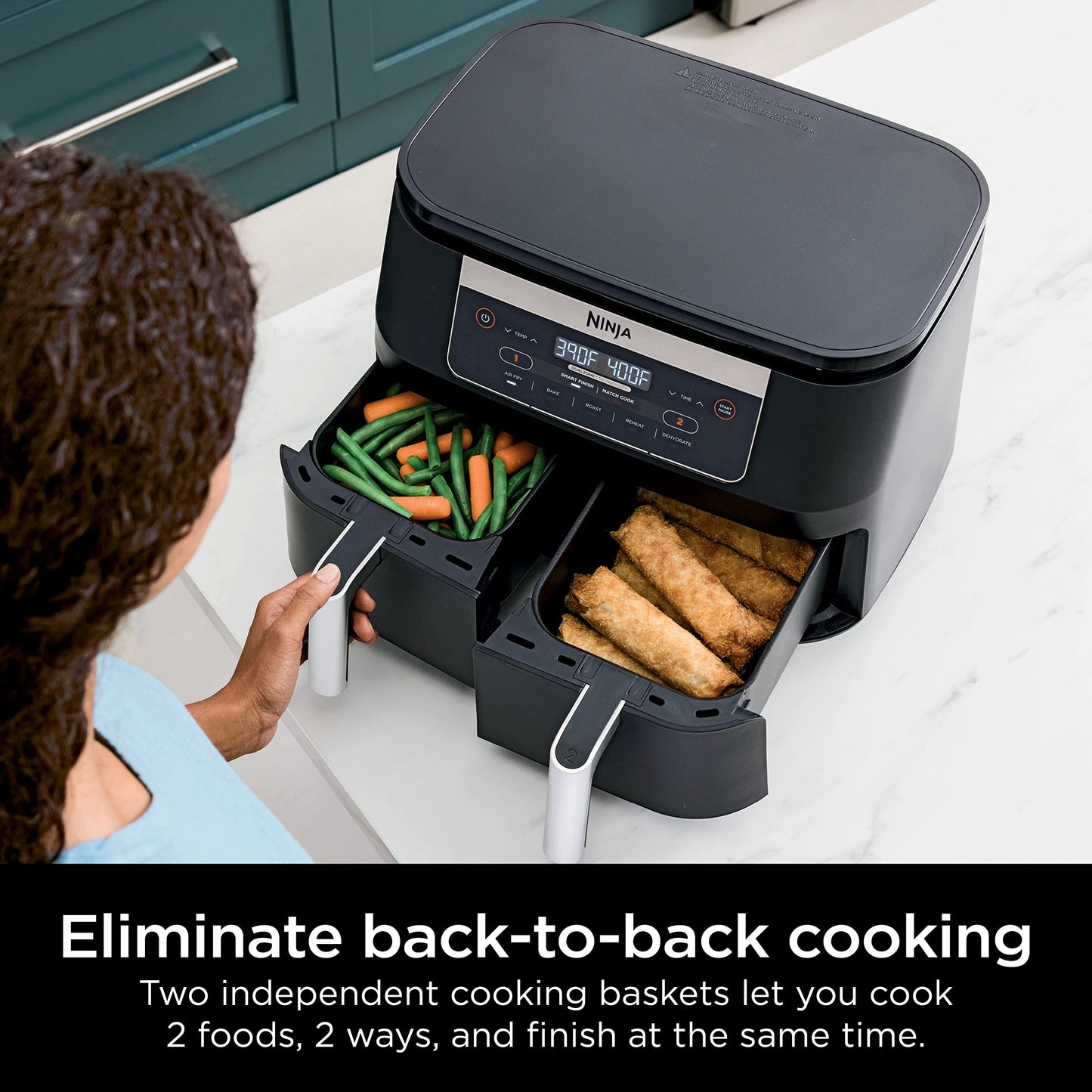 Ninja Foodi DZ090C 5-in-1, 6-qt. 2-Basket Air Fryer with DualZone Technology, Black