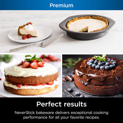 Ninja B30309 Foodi NeverStick Premium 9 inch Round Cake Pan, Nonstick, Oven Safe up to 500⁰F, Dishwasher Safe, Grey (Pack of 2)