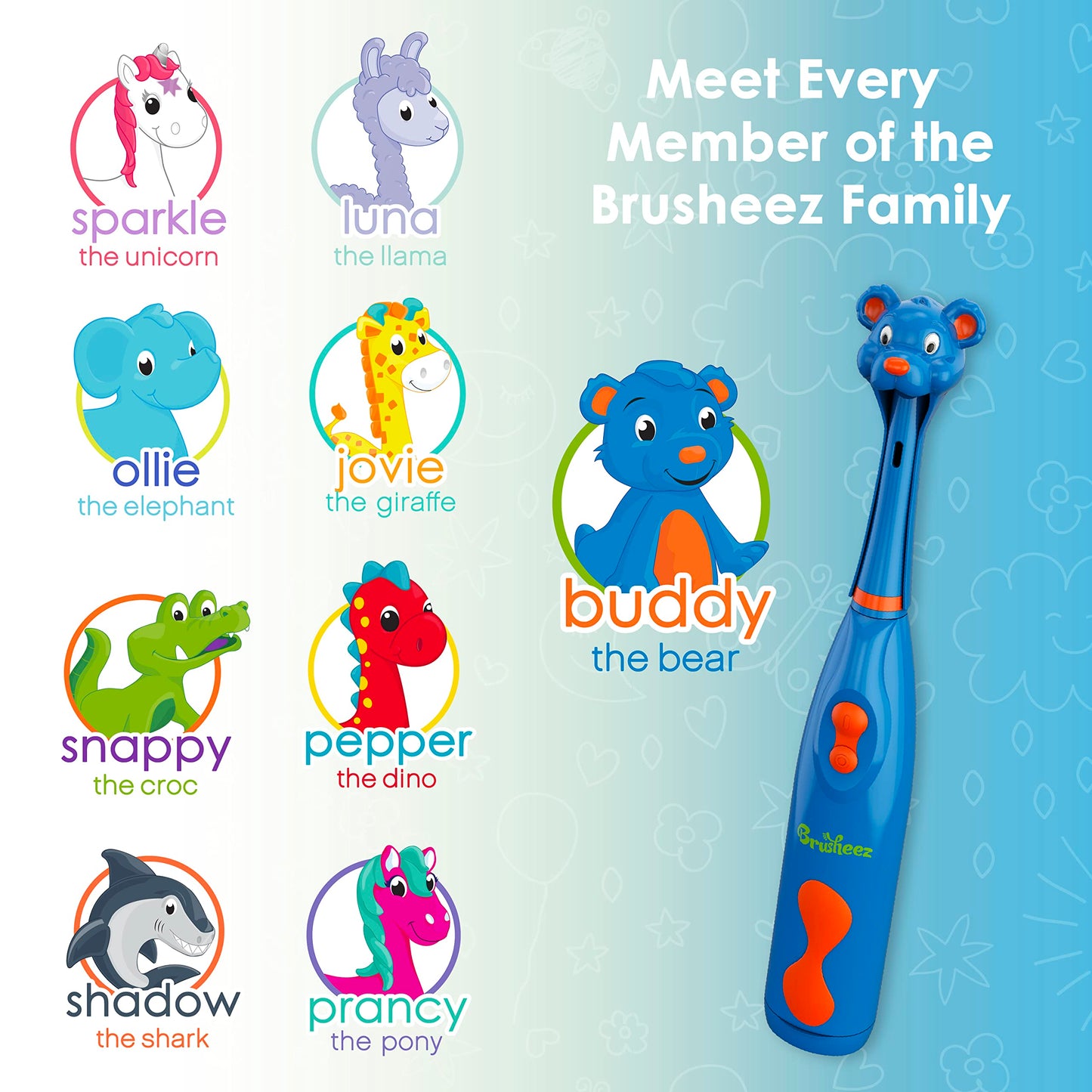 Brusheez Kids’ Electric Toothbrush Set - Safe & Effective for Ages 3+ - Parent Tested & Approved with Gentle Bristles, 2 Brush Heads, Rinse Cup, 2-Minute Timer, & Storage Base (Buddy The Bear)
