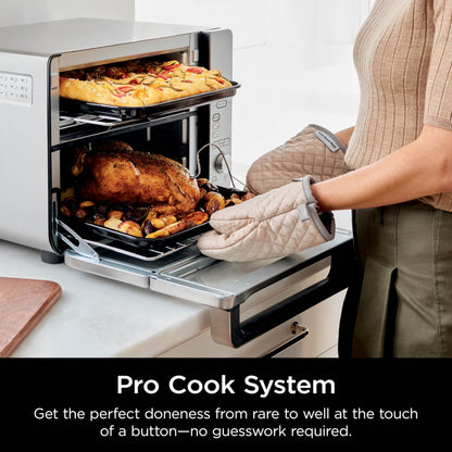 Ninja Countertop Oven Double Stack XL & Air Fryer with Pro Cook System, 12-in-1, Flexdoor, FlavorSeal, SMART FINISH with DualZone Technology, Air Fryer, Bake, Broil, Reheat, Stainless Steel, DCT651 (Renewed)