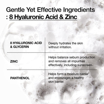 ANUA Hydrating Gentle Foaming Cleanser, Hyaluronic Acid, Glycerin, Zinc, Panthenol, Korean Face Wash for Dry Skin, for Double Cleansing, Korean Skincare (150ml/5.07fl oz.)