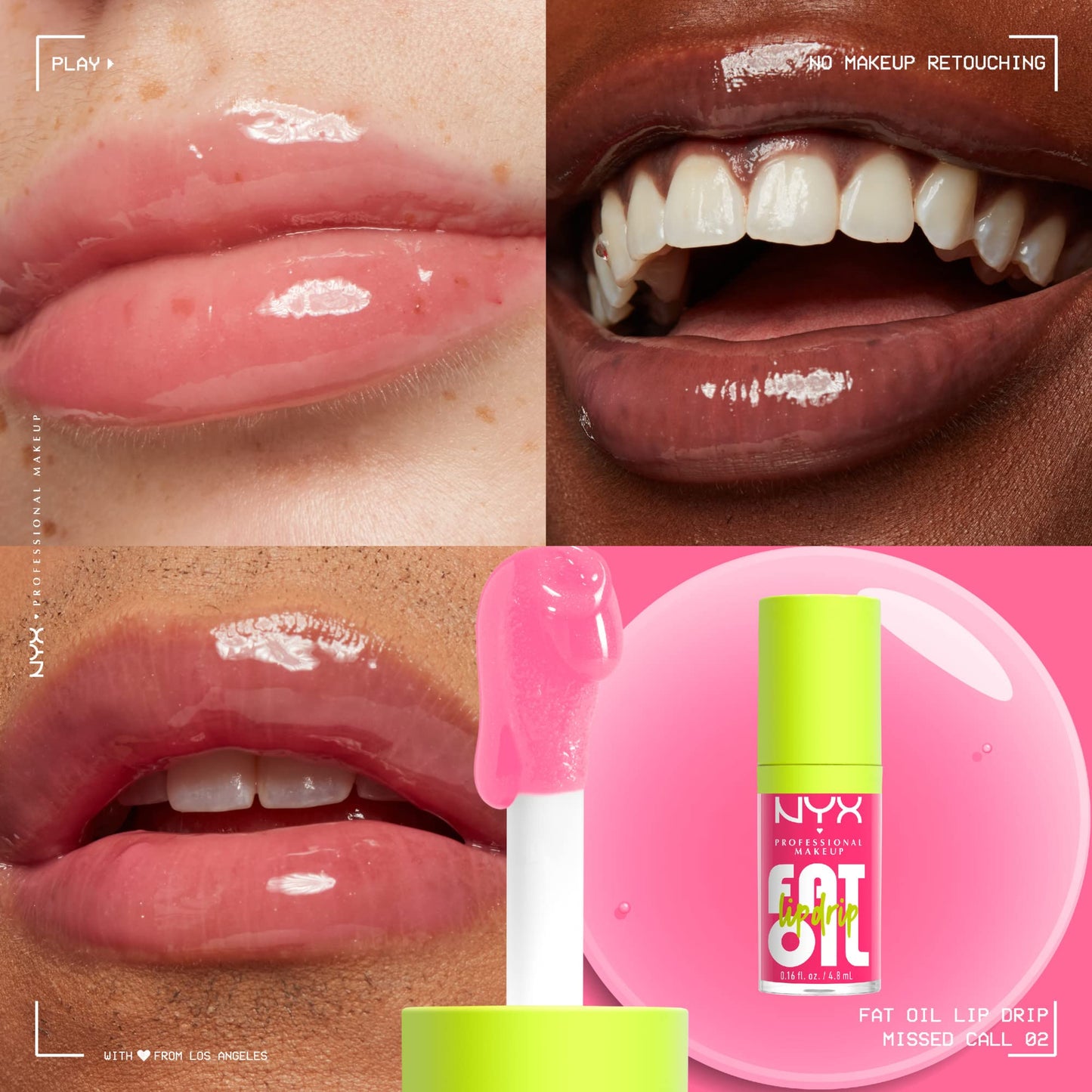 NYX PROFESSIONAL MAKEUP The Brow Glue Instant Brow Styler & Fat Oil Lip Drip, Moisturizing, Shiny and Vegan Tinted Lip Gloss - Missed Call (Sheer Pink)