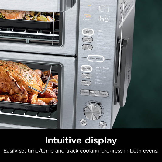 Ninja Countertop Oven Double Stack XL & Air Fryer with Pro Cook System, 12-in-1, Flexdoor, FlavorSeal, SMART FINISH with DualZone Technology, Air Fryer, Bake, Broil, Reheat, Stainless Steel, DCT651 (Renewed)