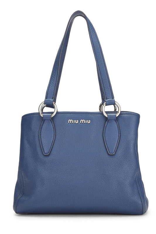 Miu Miu, Pre-Loved Blue Calfskin Convertible Tote, Blue