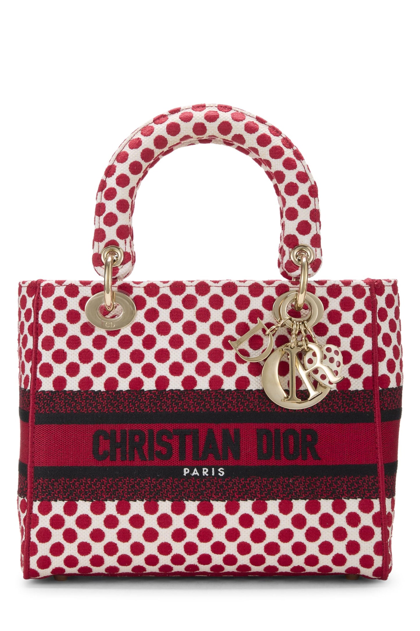 Dior, Pre-Loved Red Embroidered Canvas Dioramour Lady D-Lite Medium, Red