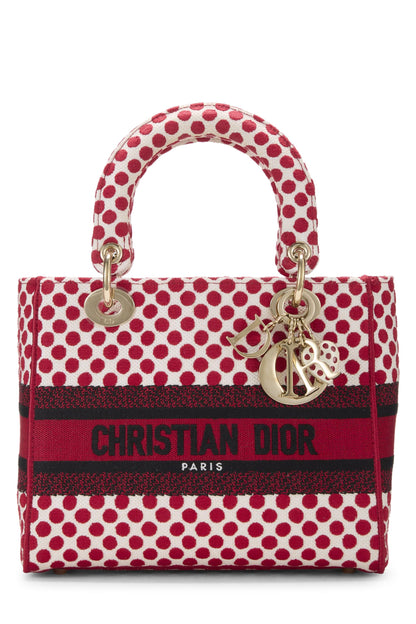 Dior, Pre-Loved Red Embroidered Canvas Dioramour Lady D-Lite Medium, Red