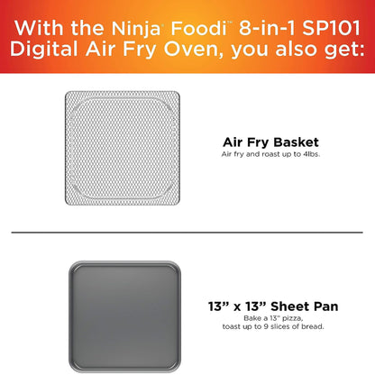 Ninja Digital Air Fry Countertop Oven, 8-in-1 Functionality, 1800W, Flip-Up Design, XL Capacity, Air Fry Basket, Wire Rack & Crumb Tray, Silver, SP101