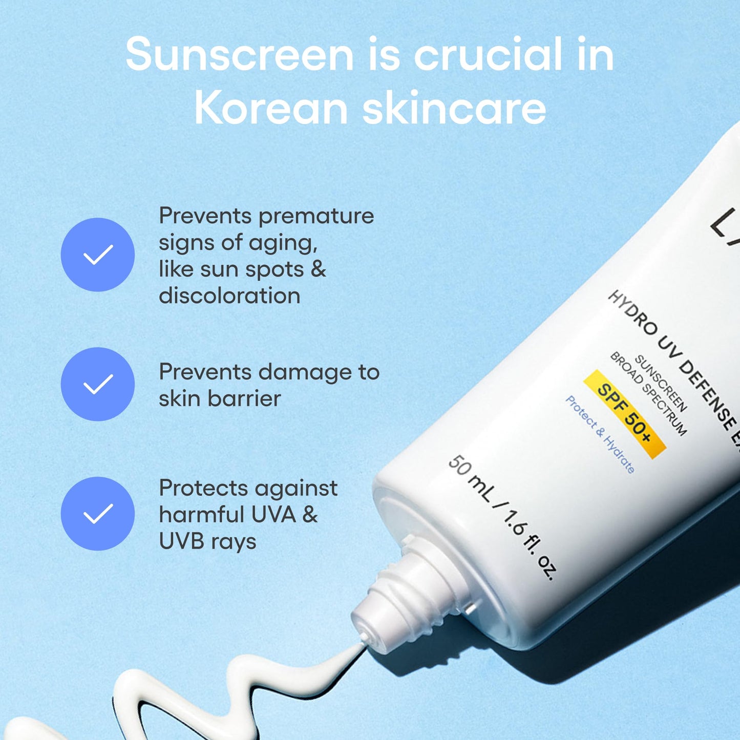 LANEIGE Hydro UV Defense Sunscreen SPF 50+: Hypoallergenic & Dermatologist-Tested Korean Broad Spectrum Sun Protection with No White Cast