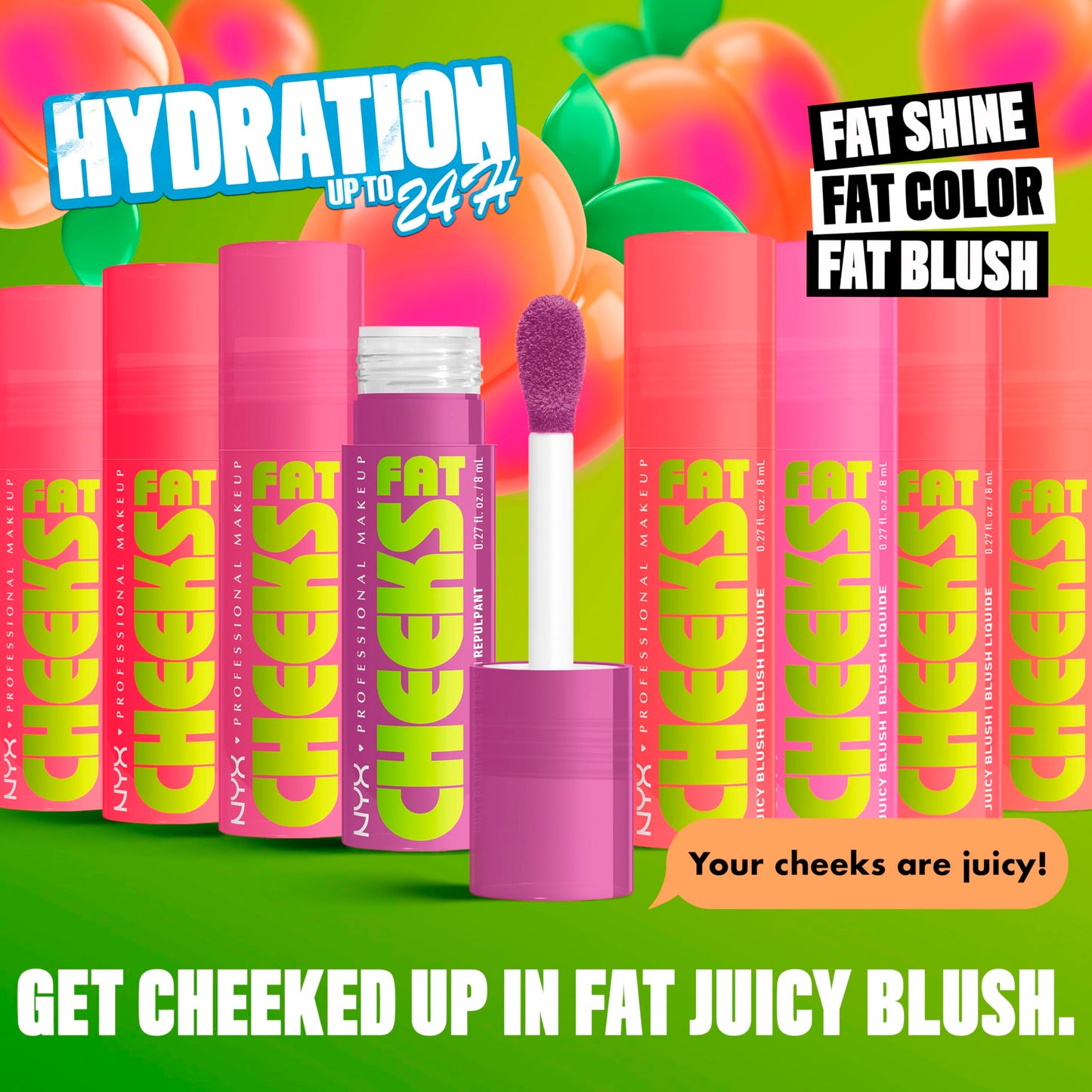 NYX PROFESSIONAL MAKEUP Fat Cheeks Liquid Blush, Buildable, Dewy Blush with Long-Lasting 12HR Wear - Fig Fizz (Soft Peach)